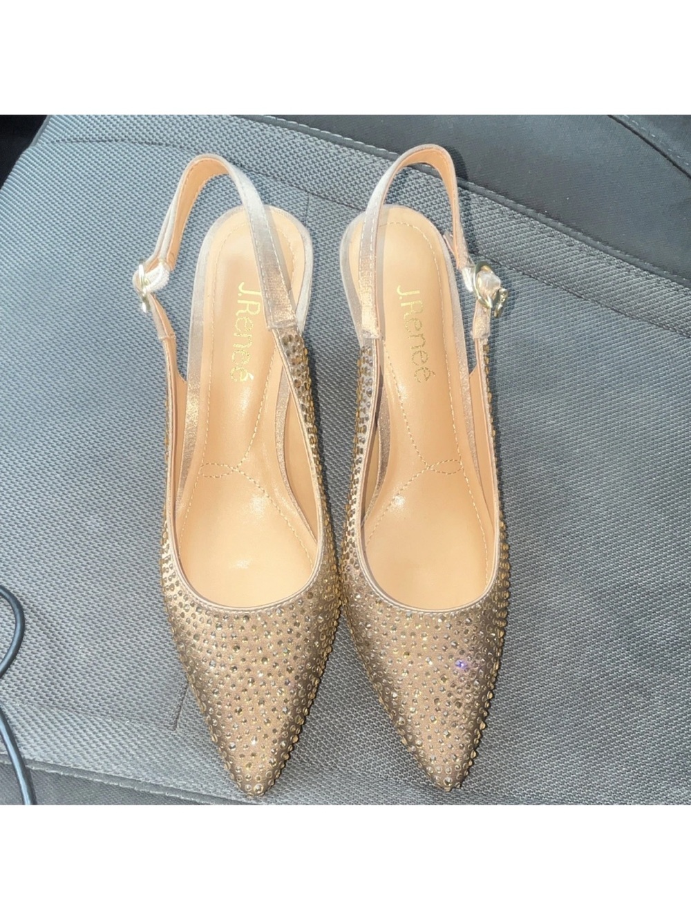 J.Renee Gold Rhinestone Pointed Slingback Heels
